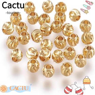 Cactu ลูกปัดทองเหลือง ชุบทอง 14K 5 มม. สําหรับทําเครื่องประดับ สร้อยคอ DIY 100 ชิ้น