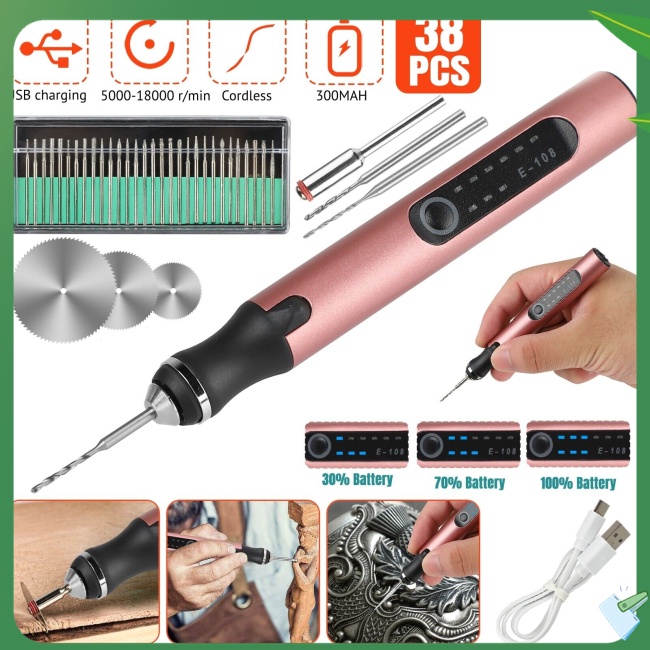 vm-ปากกาแกะสลักไฟฟ้า-พร้อมดอกสว่าน-3-ระดับ-ความเร็วปรับได้-ชาร์จ-usb-38-ชิ้น