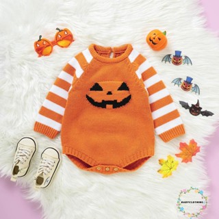 Babyclothes- เสื้อกันหนาว รอมเปอร์ คอกลม แขนยาว พิมพ์ลายฟักทองฮาโลวีน สําหรับทุกเพศ