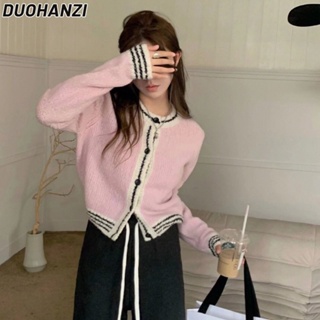 Duohanzi เสื้อแจ็กเก็ตกันหนาว ผ้าถัก สีชมพู เหมาะกับฤดูใบไม้ร่วง และฤดูหนาว