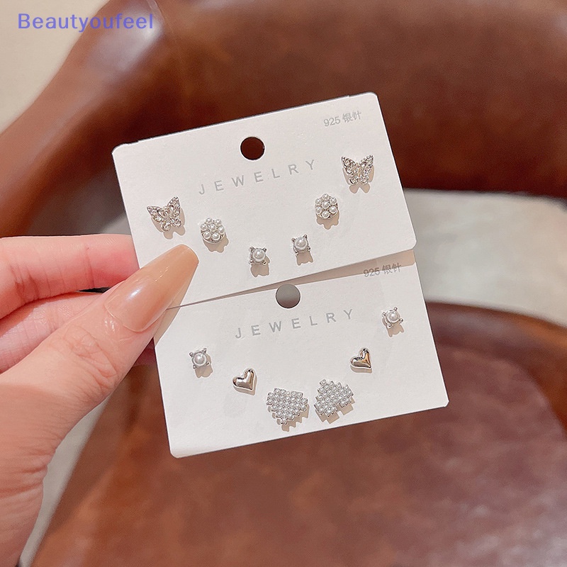 beautyoufeel-ต่างหูสตั๊ด-ประดับเพทาย-รูปหัวใจ-สไตล์เกาหลี-แฟชั่น-สําหรับผู้หญิง-y2k-6-ชิ้น-ต่อชุด