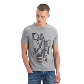 DAVIE JONES เสื้อยืดพิมพ์ลายโลโก้ สีเทา Logo Print T-Shirt in grey LG0008TD ผ้าฝ้ายแท้