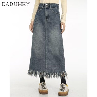 DaDuHey🎈 Women Summer New Korean Version of Ins High Waist Slit Denim Skirt Slim Y2K Hip-hop Skirt Large Size Raw Skirt