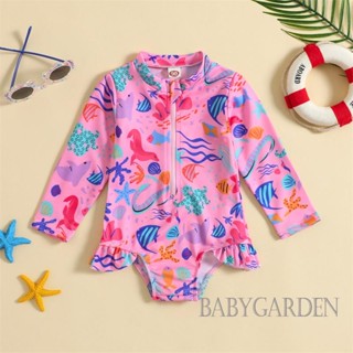 Babygarden- ชุดว่ายน้ําวันพีช แขนยาว มีซิป พิมพ์ลายสัตว์ทะเล แฟชั่นฤดูร้อน สําหรับเด็กผู้หญิง 1-5 ปี