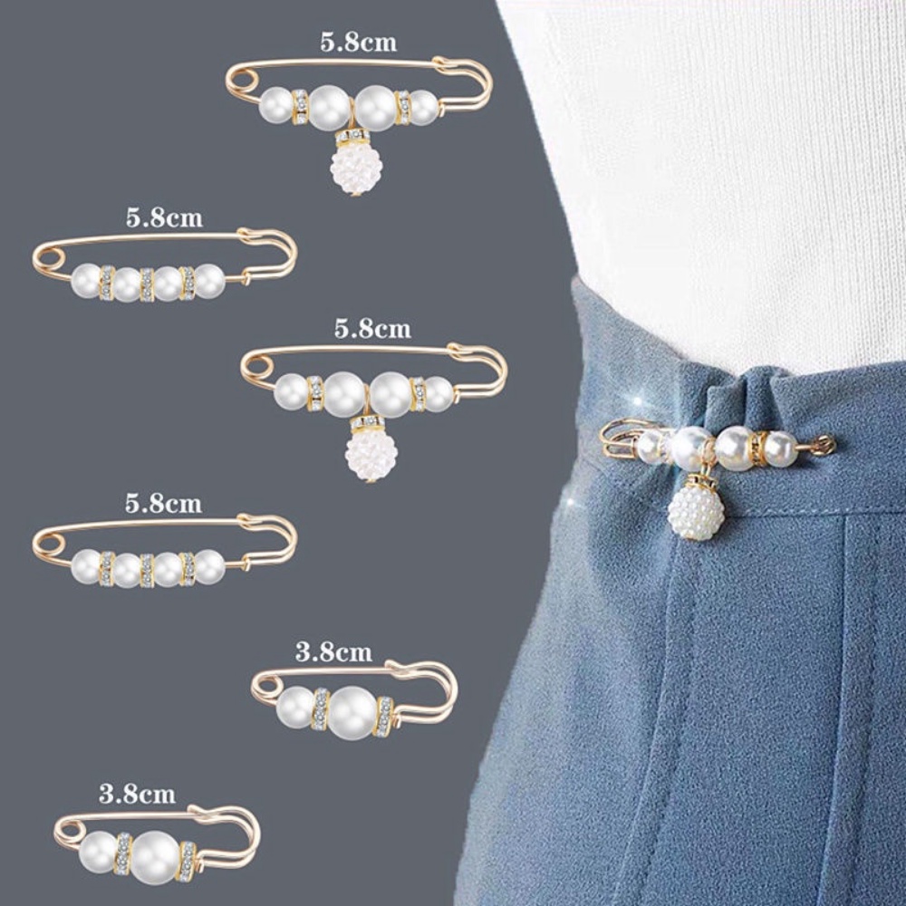 ภาพสินค้าA HELLO GIRL Waist Pin Women's Trousers Pin Buckle Big Change Small Anti-failure Word Pin Pearl Brooch Collar Pin Adjustment Clothes จากร้าน elegant.th บน Shopee ภาพที่ 3