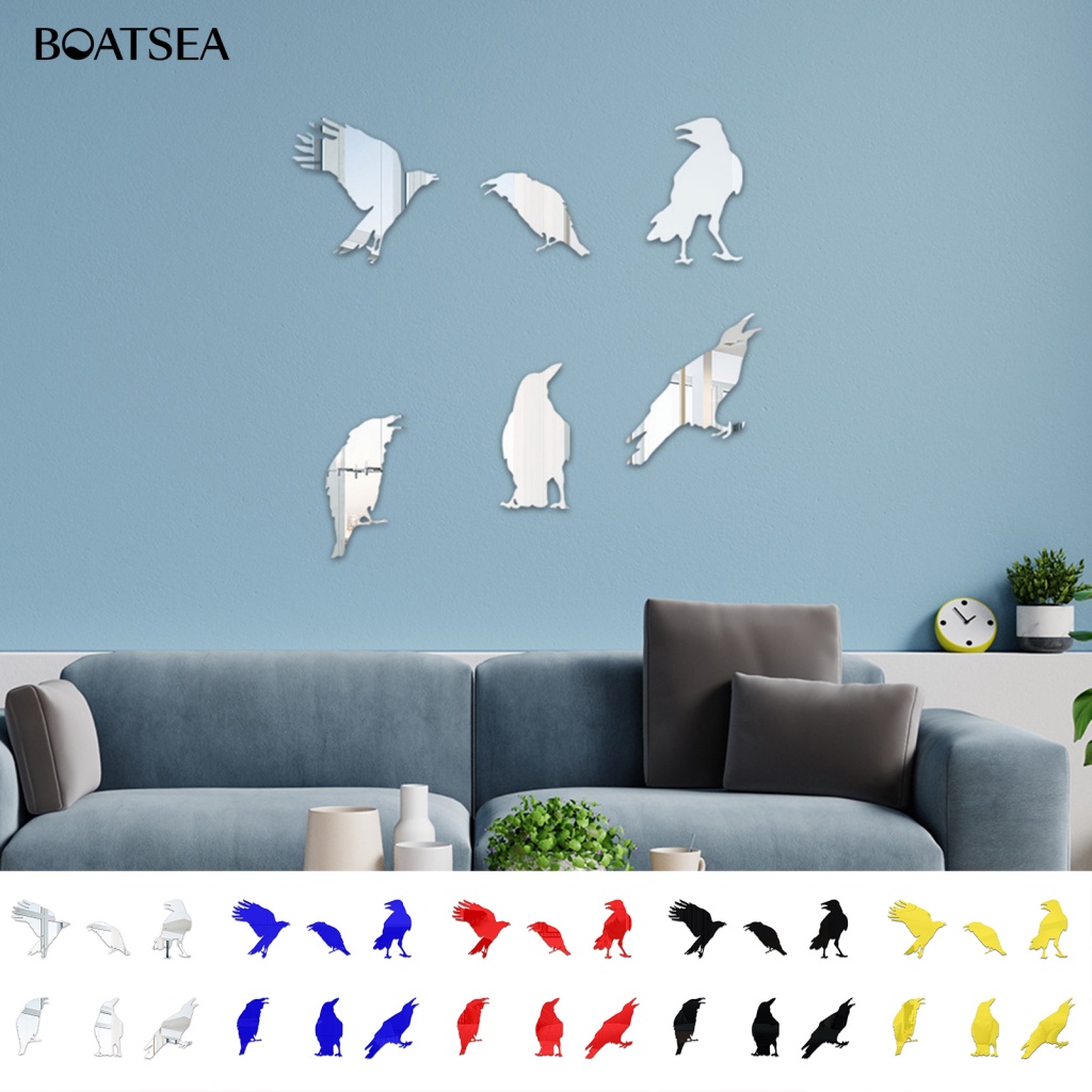 boatsea-สติกเกอร์กระจก-รูปการ์ตูนอีกา-ลอกออกง่าย-สีสดใส-สําหรับติดตกแต่งผนังบ้าน-ห้องเด็ก-6-ชิ้น