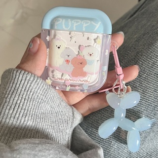 เคสหูฟัง แบบนิ่ม ลายการ์ตูนสุนัขน่ารัก พร้อมพวงกุญแจ สําหรับ Airpods 2 3 3 Pro 2