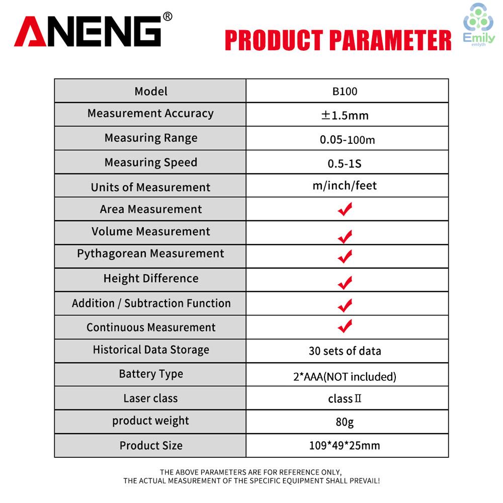 aneng-เครื่องวัดระยะทางเลเซอร์ดิจิทัล-lcd-100-ม-พร้อมเครื่องวัดระดับฟองอากาศ-พื้นที่-ระดับเสียง-และหน่วยวัดไพธาโกรี-19-มาใหม่