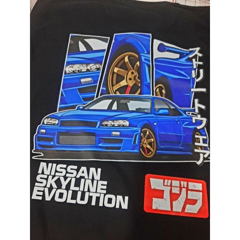 nissan-skyline-gt-r34-เสื้อยืดแขนสั้นคอกลม-cotton-100-สกรีนลาย