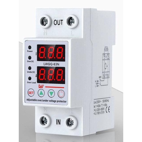 อุปกรณ์ป้องกันไฟเกิน-ไฟตก-กระแสเกิน-ป้องกันไฟตก-1-63-230v-ปรับตั้งค่าแรงดันสูงตำ่-รีเลย์ตัวป้องกันแรงดันไฟฟ้ากระชาก