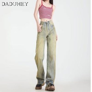 DaDuHey🎈 Womens Summer Design Sense Niche Jeans New Yellow Mud Colors High Waist Straight Loose Wide Leg Mopping American Style Retro Fashion Pants