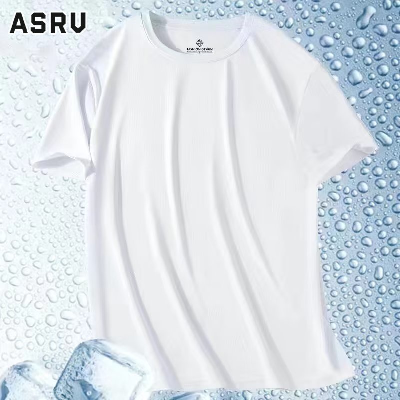 asrv-เสื้อยืด-สีทึบตาข่ายแขนสั้นผู้ชายอินเทรนด์แบรนด์ญี่ปุ่นอินเทรนด์เสื้อยืดหลวมขนาดใหญ่