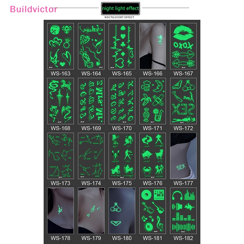 buildvictor-สติกเกอร์รอยสักชั่วคราว-เรืองแสง-กันน้ํา-สําหรับผู้หญิง