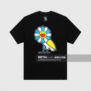 เสื้อยืดแขนสั้น ผ้าฝ้าย พิมพ์ลาย OVO X MURAKAMI สไตล์คลาสสิก