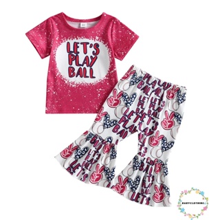 Babyclothes- ชุดเสื้อยืด แขนสั้น พิมพ์ลายตัวอักษร และกางเกงขาบาน ยืดหยุ่น แฟชั่นฤดูร้อน สําหรับเด็กผู้หญิง 2 ชิ้น