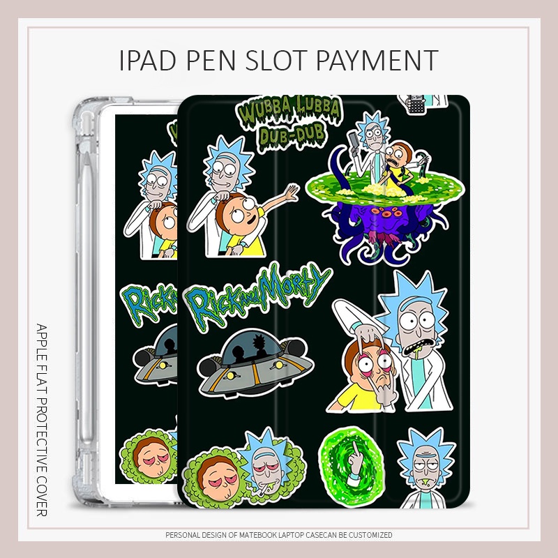 เคส-ลายกราฟฟิตี้-rick-morty-พร้อมช่องใส่ปากกา-สําหรับ-ipad-air1-2-gen5-6-air4-5-mini4-5-6-ipad-gen10-2022-pro11-gen7-8-9