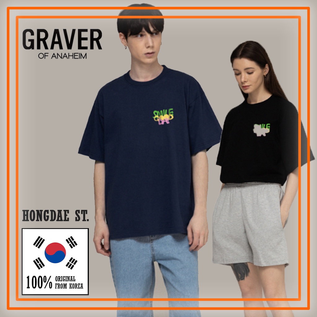 พร้อมส่ง-graver-ของแท้-100-เสื้อยืดแขนสั้น-ลายโลโก้-unisex-smile-good-day-สีดํา-กรมท่า-t-shirt