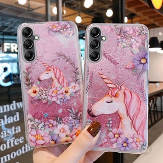 เคสโทรศัพท์มือถือแบบใส มีทรายไหล แต่งกลิตเตอร์ ลายยูนิคอร์น สําหรับ Samsung Galaxy A14 A24 A34 A54 A03 A03S A04 A04E A04S A02 A02S A12 A22 A32 A52 A72 A52S A13 A23 A33 A53 A73 Note 8 9