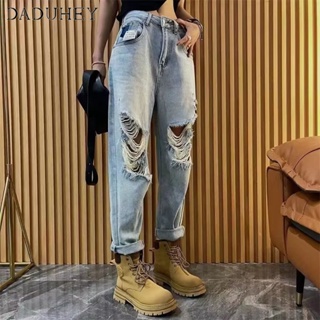 DaDuHey🎈 Women New American Style Ins High Street Retro Ripped Jeans Niche High Waist Straight Pants Plus Size Pants
