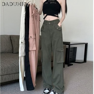 DaDuHey🎈 American Style Retro Overalls Womens Hiphop High Waist Loose Casual Pants Hip Hop Straight Wide Leg Cargo Pants