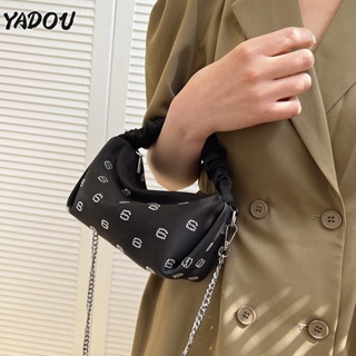 YADOU กระเป๋าผู้หญิงใหม่ ฝรั่งเศส ไนลอน ถุงขนมจีบย่นแบบพกพา กระเป๋าสะพายเพชร