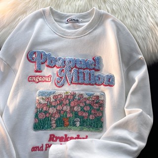 เสื้อกันหนาว คอกลม ผ้าขนหนู ปักลาย + เสื้อเบลาส์ พิมพ์ลาย แบบบาง เหมาะกับฤดูใบไม้ร่วง สําหรับผู้หญิง