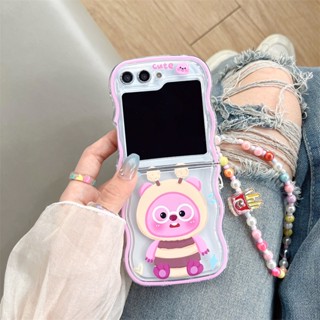 เคสโทรศัพท์มือถือแบบนิ่ม กันกระแทก ลายการ์ตูนผึ้งน่ารัก พร้อมสายโซ่คล้อง สําหรับ Samsung Galaxy Z Flip5 Z Flip 3 Flip 4 5G