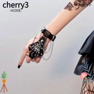 Cherry3 สร้อยข้อมือ กําไลข้อมือหนัง รูปกะโหลก ร็อคโกธิค ฮาโลวีน พังก์ โครงกระดูก สําหรับผู้หญิง
