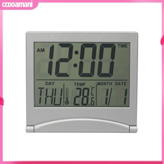 Ccooamani|  นาฬิกาปลุกดิจิทัล หน้าจอ LCD แบบพับได้ หน้าจอ LCD แสดงปฏิทิน เทอร์โมมิเตอร์ ขนาดเล็ก