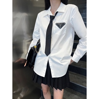 4N8N PRA * A 2023 autumn and winter New chest pocket classic logo triangle clothing with tie shirt womens fashion all-match