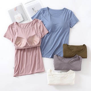 เสื้อยืดแขนสั้น คอกลม แบบเข้ารูป แบบเรียบง่าย สําหรับผู้หญิง