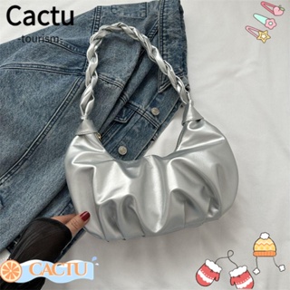 Cactu กระเป๋าสะพายไหล่ลําลอง หนัง PU ขนาดใหญ่ จุของได้เยอะ สีพื้น แฟชั่นสําหรับสตรี