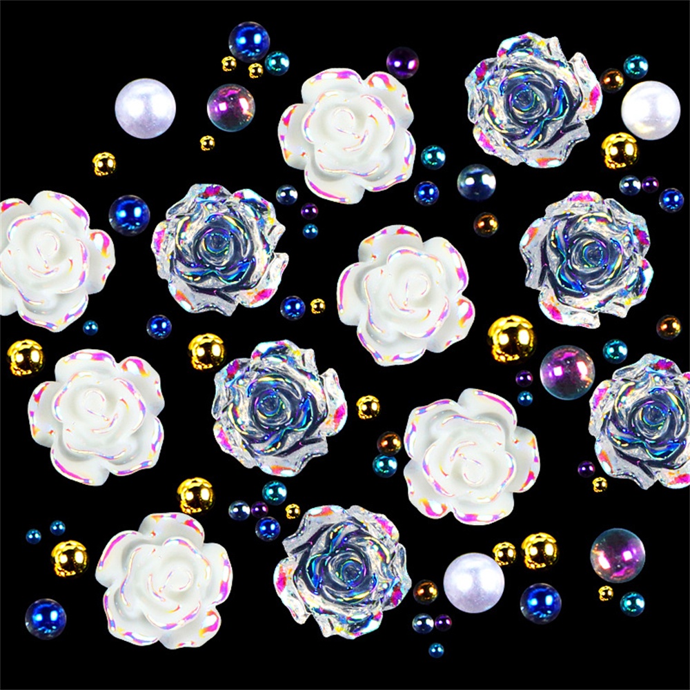 เครื่องประดับเรซิ่น-รูปดอกคามิเลีย-ดอกกุหลาบ-สีขาว-สีโปร่งใส-สามมิติ-สําหรับตกแต่งเล็บ