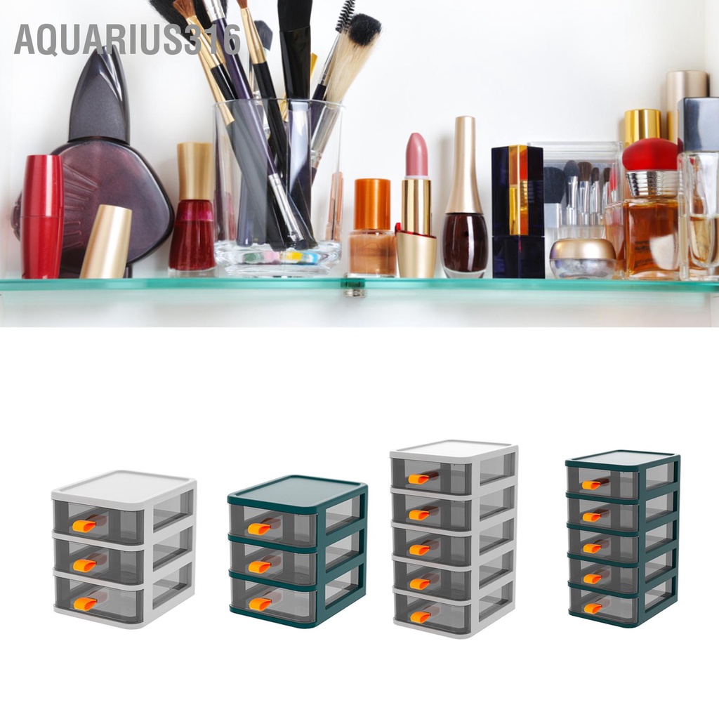 aquarius316-กล่องลิ้นชักเก็บเครื่องเขียน-แบบใส-ด้ามจับสีส้ม