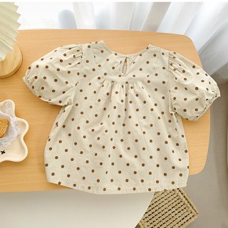 พร้อมส่ง ลดกระหน่ํา เสื้อเชิ้ตแขนสั้น ผ้าฝ้ายแท้ ลายจุด 23 สไตล์ญี่ปุ่น เกาหลี เรโทร แฟชั่นฤดูร้อน สําหรับเด็กผู้หญิง