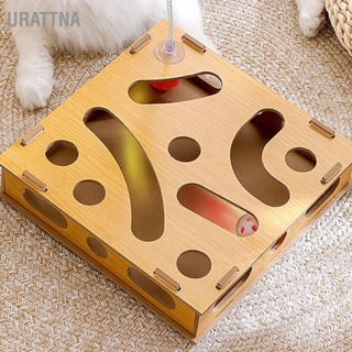 URATTNA Cat Toy Puzzle Box Claw Grinding Interactive กล่องเกมแมวที่น่าสนใจพร้อม Teasing Stick และ Bell Ball