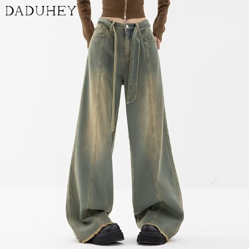 daduhey-new-american-style-ins-high-street-yellow-mud-jeans-drawstring-high-waist-wide-leg-pants-casual-mop-plus-size-trousers
