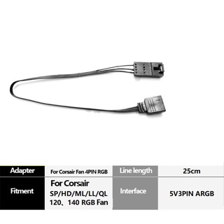 อะแดปเตอร์เมนบอร์ด 3Pin 5V RGB (Aura/Mystic Light) เป็น Corsair Fan