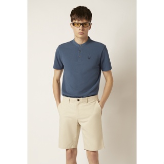 ESP เสื้อโปโลคอจีนลายเฟรนช์ชี่ ผู้ชาย สีน้ำเงิน | Stand Collar Frenchie Polo Shirt | 3697