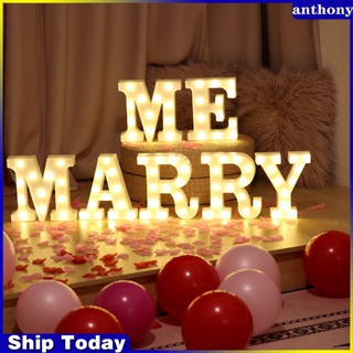 Anthony โคมไฟกลางคืน Led รูปตัวอักษรภาษาอังกฤษ Marry Me 3d สําหรับตกแต่งงานแต่งงาน ปาร์ตี้ ในร่ม กลางแจ้ง