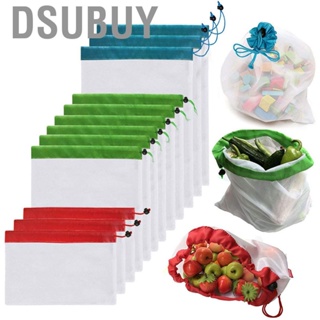 Dsubuy 12 Pcs Reusable Mesh Drawstring Grocery Shopping Bag Adjustable Polyester String Fruit Vegetable Storage Produce Bags