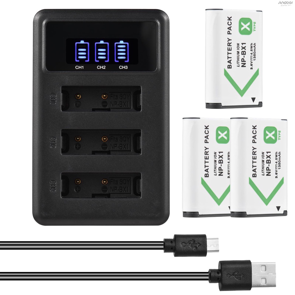 np-bx1-battery-charger-3-slot-with-led-indicators-3pcs-np-bx1-batteries-3-6v-1350mah-with-usb-charging-cable-replacement-for-dsc-rx100-dsc-rx100-ii-dsc-rx100m-ii-dsc-rx100-i
