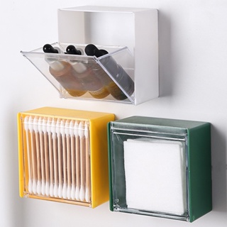 Plastic Wall Mounted Storage Boxes Dustproof Bathroom Organizer for Cotton Swabs Makeup Adhesive Small Jewelry Holder Box