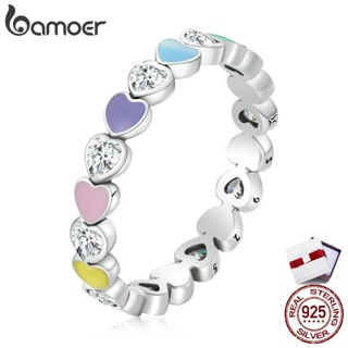 Bamoer Silver 925 Rainbow love ring with Zircon Fashion Jewelry Gifts For Women SCR771-6