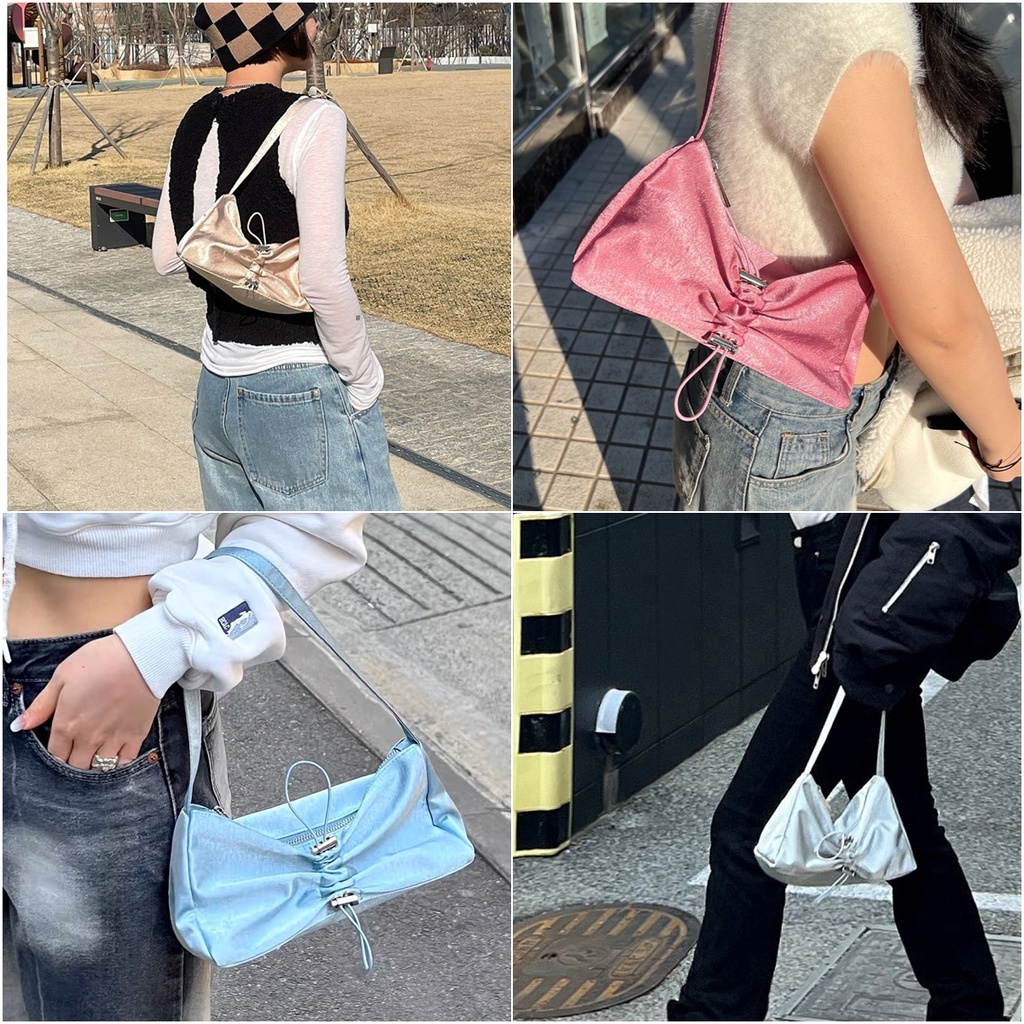 กระเป๋าสะพายไหล่-กระเป๋าถือ-ประดับโบว์-แบบผูกเชือก-ออกแบบดี-สไตล์เกาหลี-สําหรับผู้หญิง
