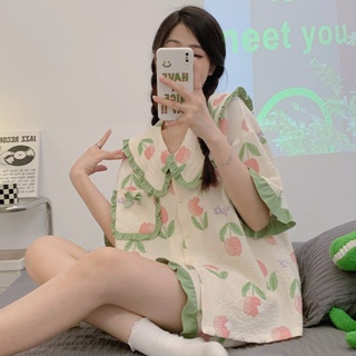 New Zoubu Pajamas Womens Simple Flower Short-sleeved Shorts Sweet Comfortable Breathable Summer Homewear