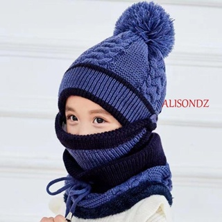 Alisondz เด็ก ฤดูหนาว หมวกน่ารัก สวยงาม เด็ก คอ อุ่น เด็กชายหญิง พร้อมผ้าพันคอ ผ้าขนสัตว์ถัก หมวกเด็ก หมวก