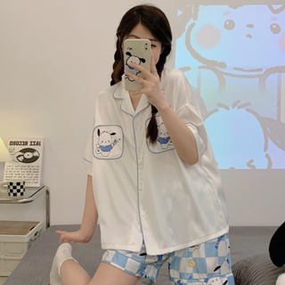 Summer new ice silk cartoon Pachacco short-sleeved shorts pajamas New plus size womens loungewear set