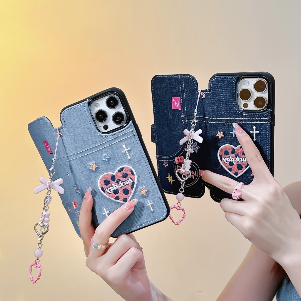 เคสโทรศัพท์มือถือ-tpu-แบบฝาพับ-กันกระแทก-ลายหัวใจ-พร้อมสายคล้อง-สําหรับ-apple-iphone-15-14-13-12-11-pro-max