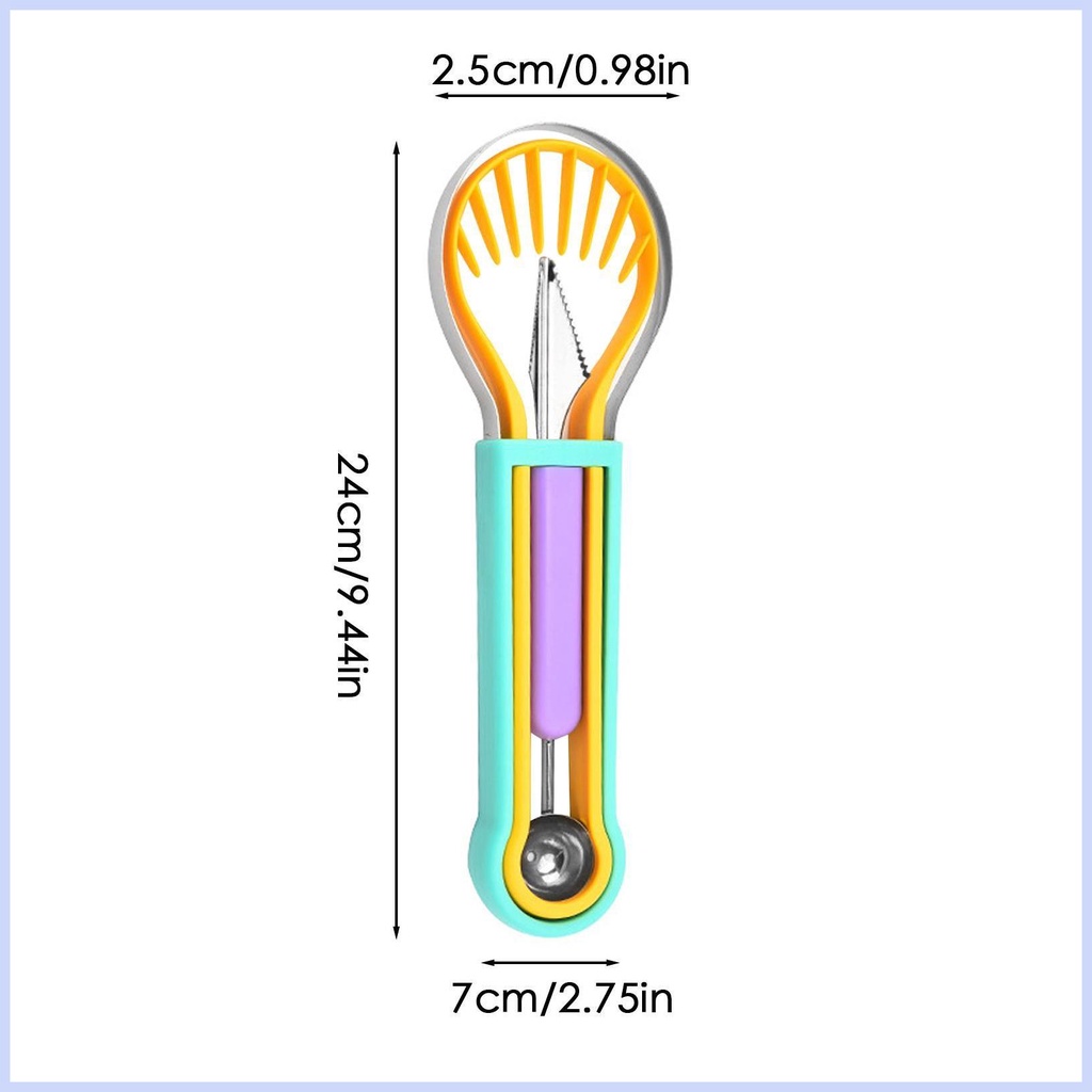 ชุดช้อนตักแตงโม-4-in-1-ที่ตักแตงโม-ที่ตักแตงโม-สเตนเลส-ตัดแตงโม-ผลไม้-ฟันซ้อม